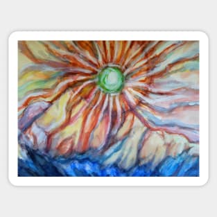 Trippy Sunflower Sun Over The Mountains Sticker